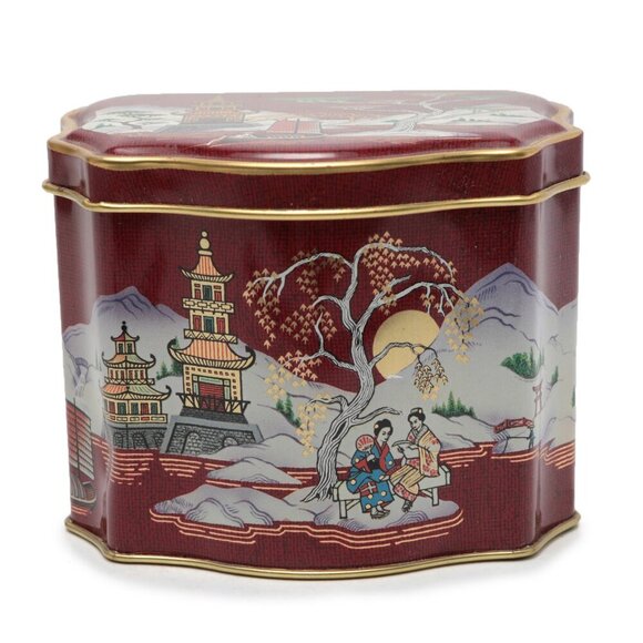 Vintage Tea Masters London DEN HAAG Holland Tin Asian Floral Red Gold Earl Grey - Picture 1 of 7
